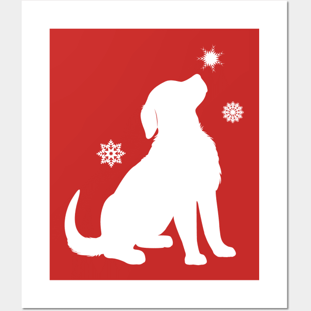 Golden Retriever Puppy with Snowflakes at the Holidays Wall Art by PenguinCornerStore